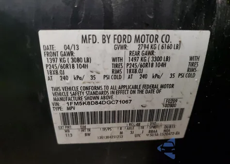 2013 Ford Explorer Xlt z USA, uszkodzony, nr VIN 1FM5K8D84DGC71067